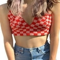 thumbnail image 4 of Women Sleeveless Self-Tie Backless Checkerboard Print Crochet Camisole, 4 of 6