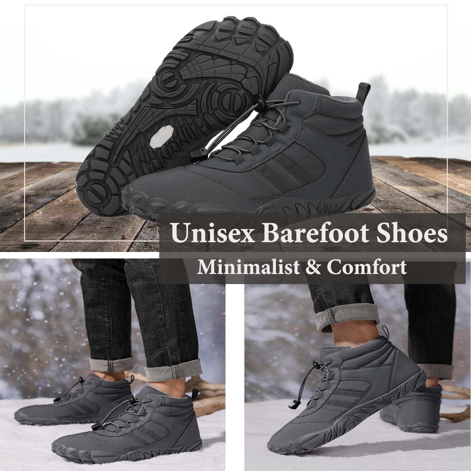 Cyiecw Barefoot Shoe Men Women Minimalist Trail Running Barefoot Sneakers Waterproof Hi-top Hiking Boots Wide Toe Box Cross Training Shoes Zero Drop Sole