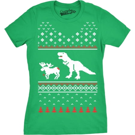 Female Moose - Womens T-Rex Attack Moose Ugly Sweater T Shirt Christmas Women