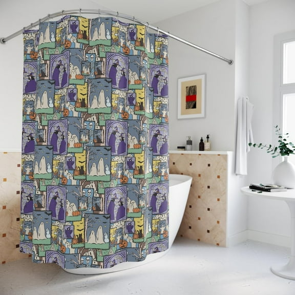 Halloween Shower Curtain Boho Patchwork Bathroom Goth Gothic Bedding Witchy Whimsigoth Decor Retro Occult Cute Fall Decor Indoor Spooky Home Decor