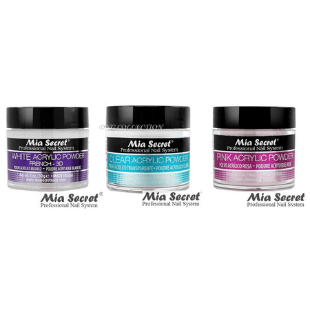 *LAWholesaleStore* Mia Secret 3 Acrylic Nail Powder 3D White, Pink, Clear - 1 oz Bottle Each MADE IN (Best Pink And White Acrylic Powder)