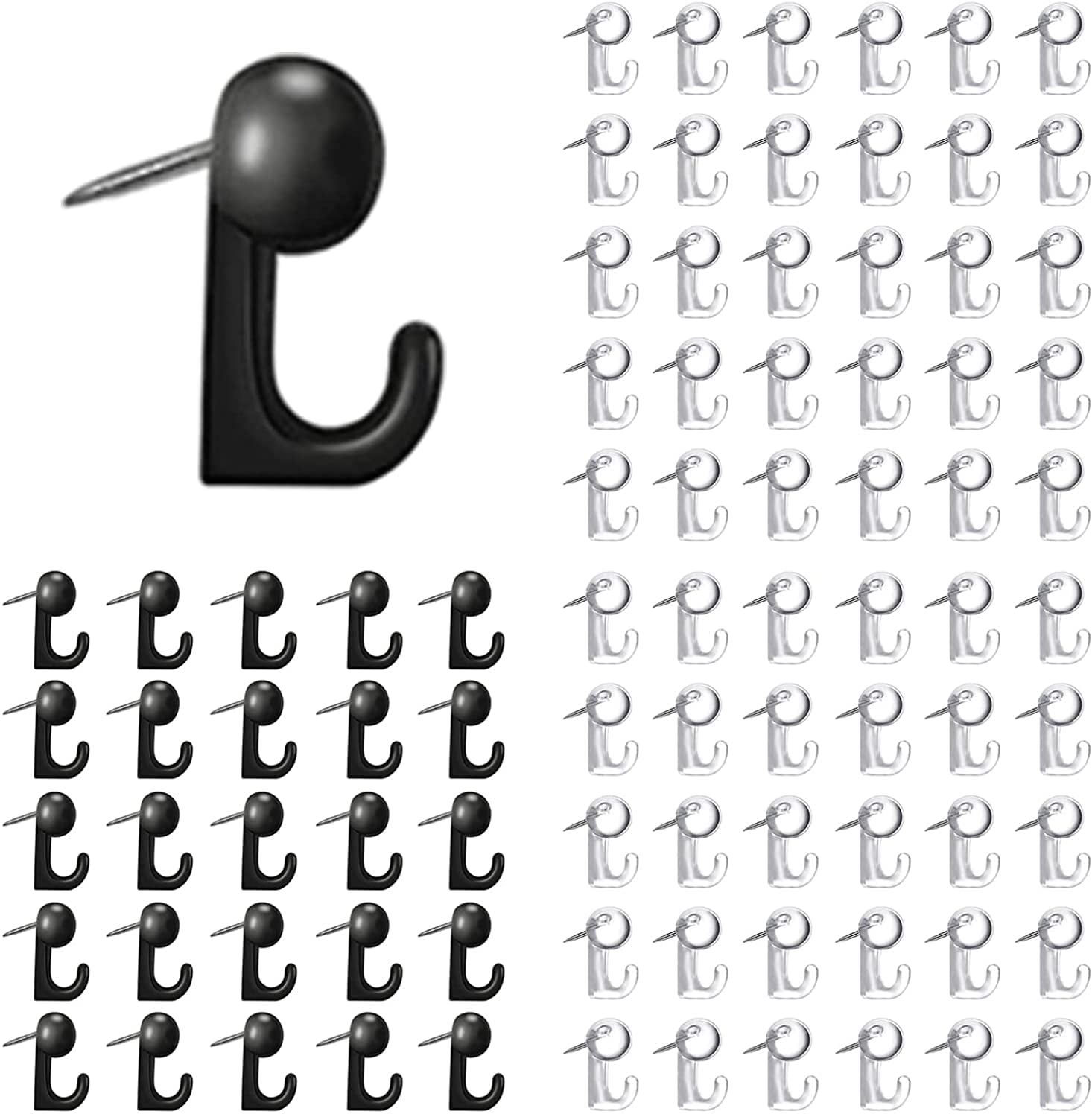 100Pcs Push Pin Hooks Plastic Heads Pin Tacks Wall Hook Thumb Push Pins