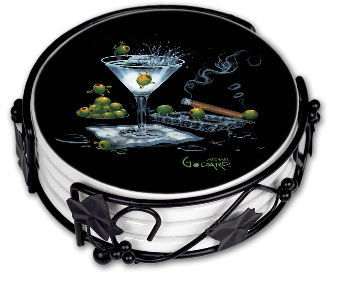 Michael Godard Olive Party Drink Coaster Set