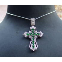 Icy Green Silver 925 Certified Burma 100% Natural A JADE Jadeite pendant Jesus Cross Necklace 669533 TN