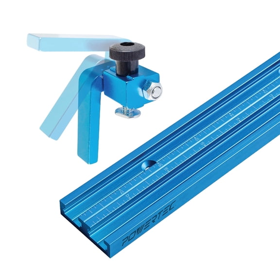POWERTEC 36" Double-Cut Profile Universal T-track with Laser Engraved Center Scale and 3" Fence Flip Stop, 71945