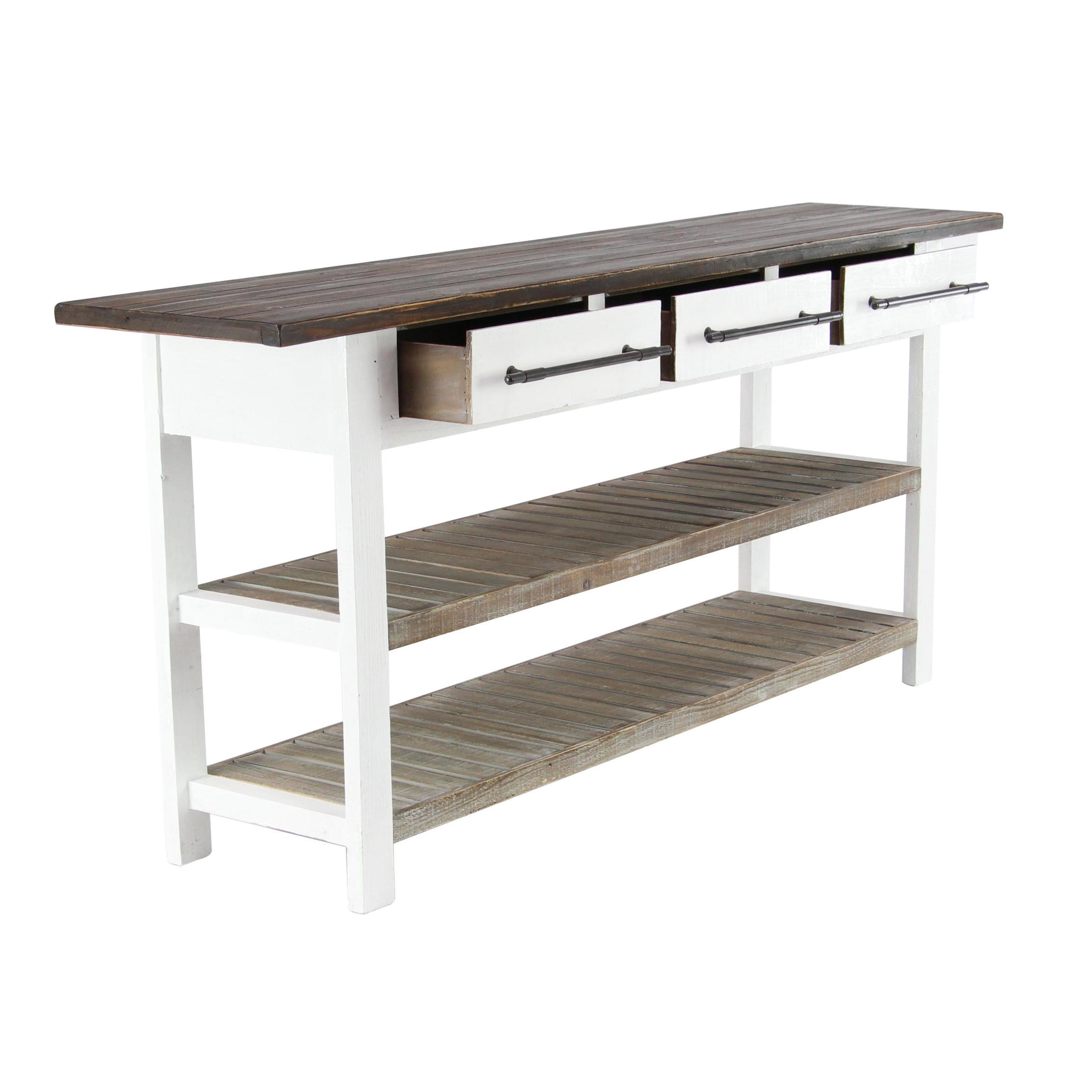 DecMode Farmhouse Wood Rectangular Console Table with Cedar Brown Shelves and Daisy White Finish, 71"W x 32"H