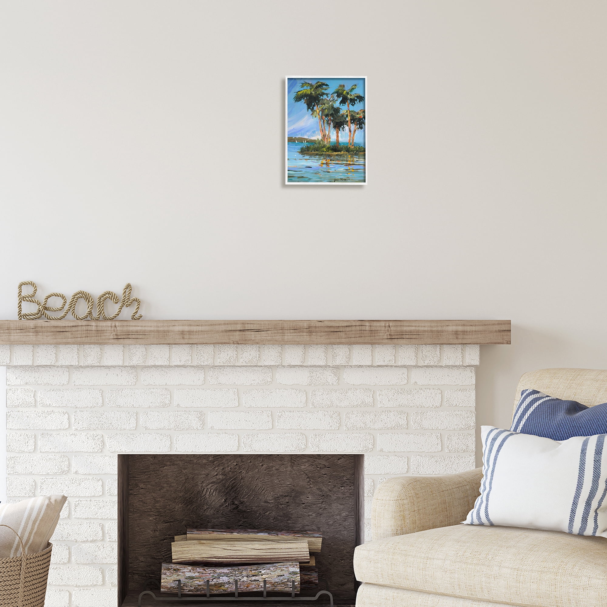 Stupell Industries Palm Island Painting Nature Painting White Framed Art Print Wall Art, 11 x 14