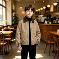 thumbnail image 3 of NOKIO Boys Corduroy Collar Jacket Plaid Cuff Zip Up Button Windbreaker with Pockets Casual Outerwear Fall Spring School Outdoor Play Daily Wear Toddler, 3 of 7