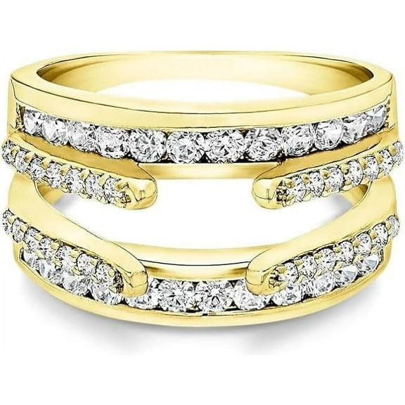 beryl_creation 925 Sterling Silver Round Cut Diamond Enhancer Wrap Guard Engagement Wedding Women's Ring 14k Yellow Gold Finish