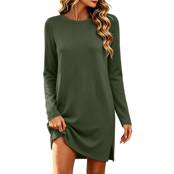 GUACER Long Sleeve Mini Dresses for Women Crewneck Loose Pullover Sweater Dresses Casual Thermal Knit Lounge Dresses