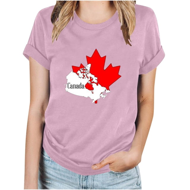 FAIWAD T-Shirt d'Été pour Femmes Fête du Canada Léger à Manches Courtes Col Rond T-Shirts Hauts Imprimé Graphique Blouses de Détente Basiques