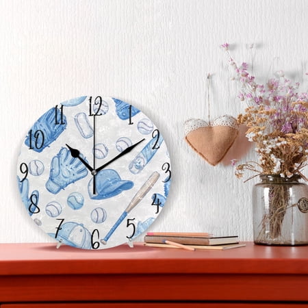 10 Quartz Indoor Wall Clock Silent Mechanism / Soft Blue Baseball Gear Pattern