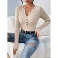 thumbnail image 4 of Women'S Long Sleeve Henley Tops Ribbed Knit Slim Fitted Trendy T Shirt Basic Tees Layer Fashion Outfits Color XS, 4 of 8