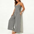 thumbnail image 4 of Snorda Jumpsuits for Women Striped Spaghetti Strap Jumpsuit with V-Neck Casual Loose Breathable Comfy High Waist Wide Leg Long Pants for Women Daily Wear Outing Looks, 4 of 7