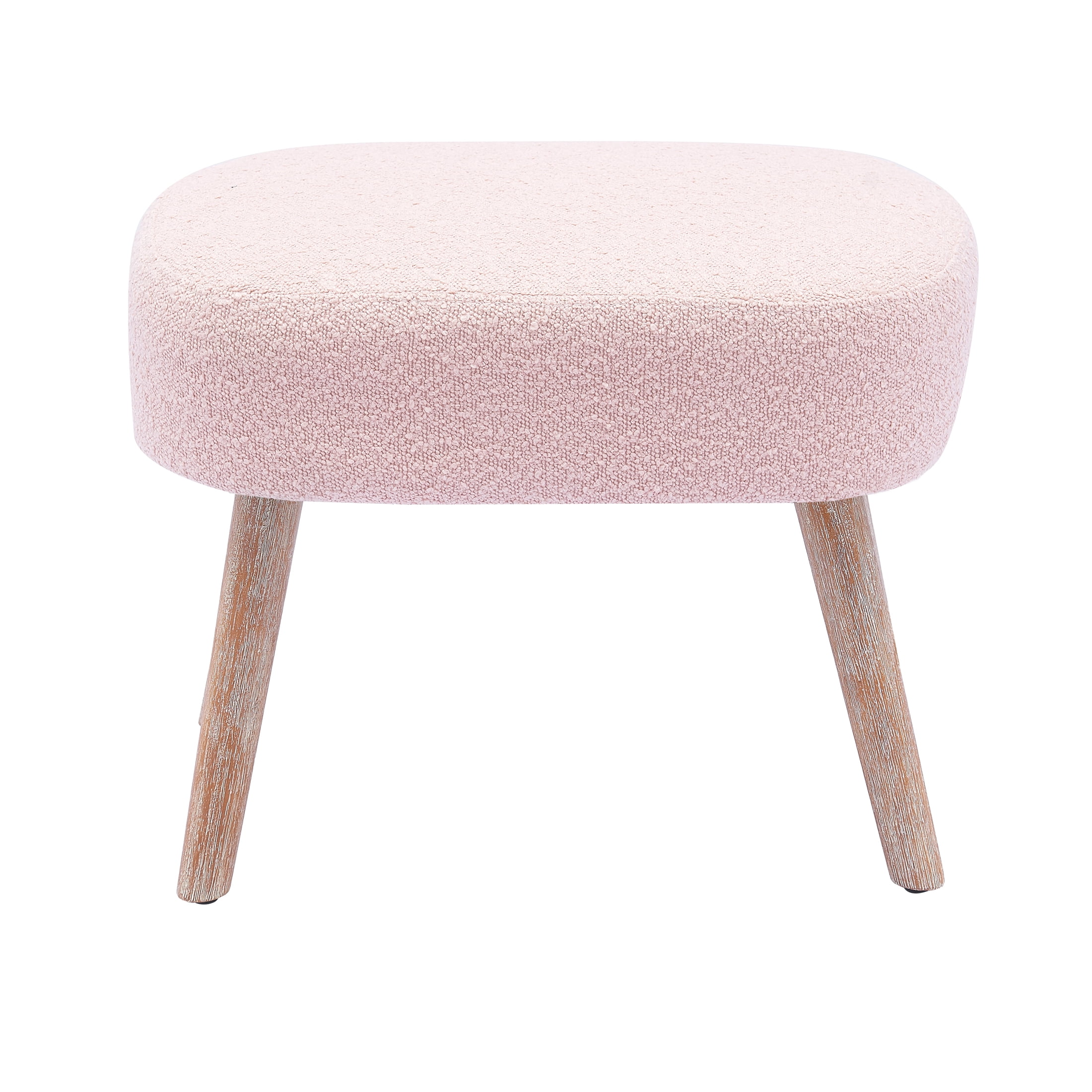 Mid-Century Modern 16.5" Tall Water and Stain Resistant Boucle Fabric Upholstered Ottoman with Wooden Legs, Dusty Peach