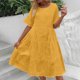 thumbnail image 1 of Vestido Informal de Encaje Calado Para Mujer, Cuello En V, Manga Corta, Fluido, Midi, Para Uso Diario, Primavera y Verano, 1 of 3