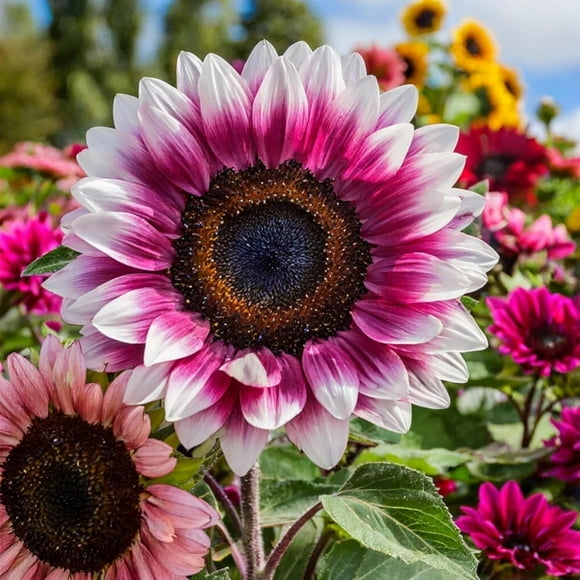 shiyou-Pink Sunflower Seeds, Rare Strawberry Variety, Non-GMO Heirloom Garden Flowers, 50 Pieces
