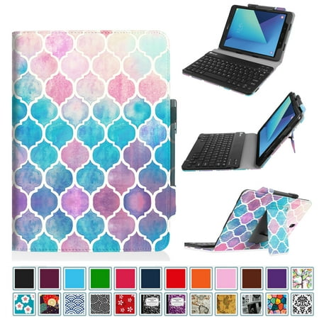 For Samsung Galaxy Tab S3 9.7 Keyboard Case - PU Leather Stand Cover with Removable Bluetooth Keyboard, Moroccan (Best Keyboard For Gear S3)