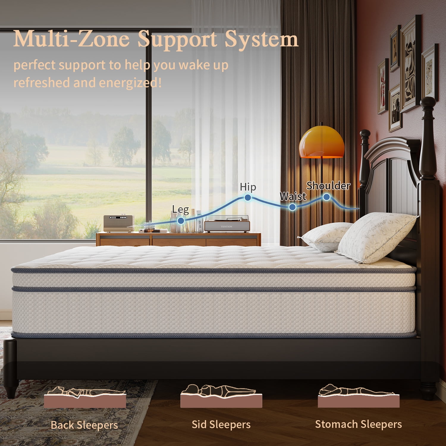Queen Mattress in a Box, 14 inch Queen Size Medium Hybrid Mattress with Memory Foam and Box Spring