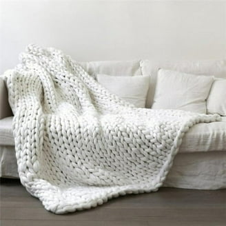 Chunky Knit Blanket, Soft Knitted Yarn Blanket Large Gray