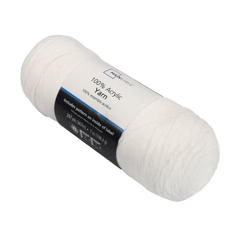 Mainstays Medium Acrylic White Yarn, 397 yd