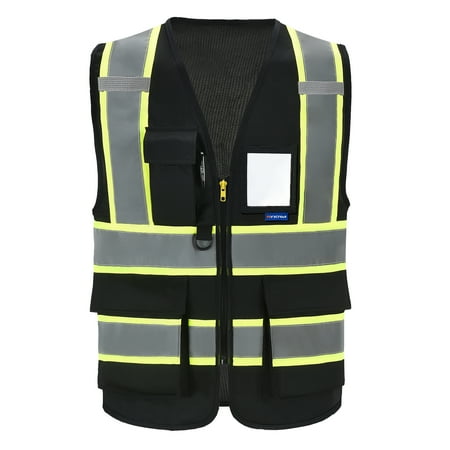 

AYKRM High Visibility Safety Vest With Pockets Reflective Strips And Zipper Yellow Orange(XS-6XL)
