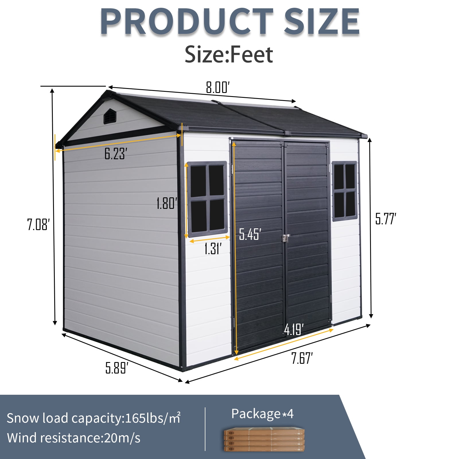 IMagacFun 8x6 Resin Outdoor Storage Shed Heavy Duty Waterproof Shed Plastic Shed with Floor,2 Windows and Lockable Doors for Garden Patio Backyard Grey White