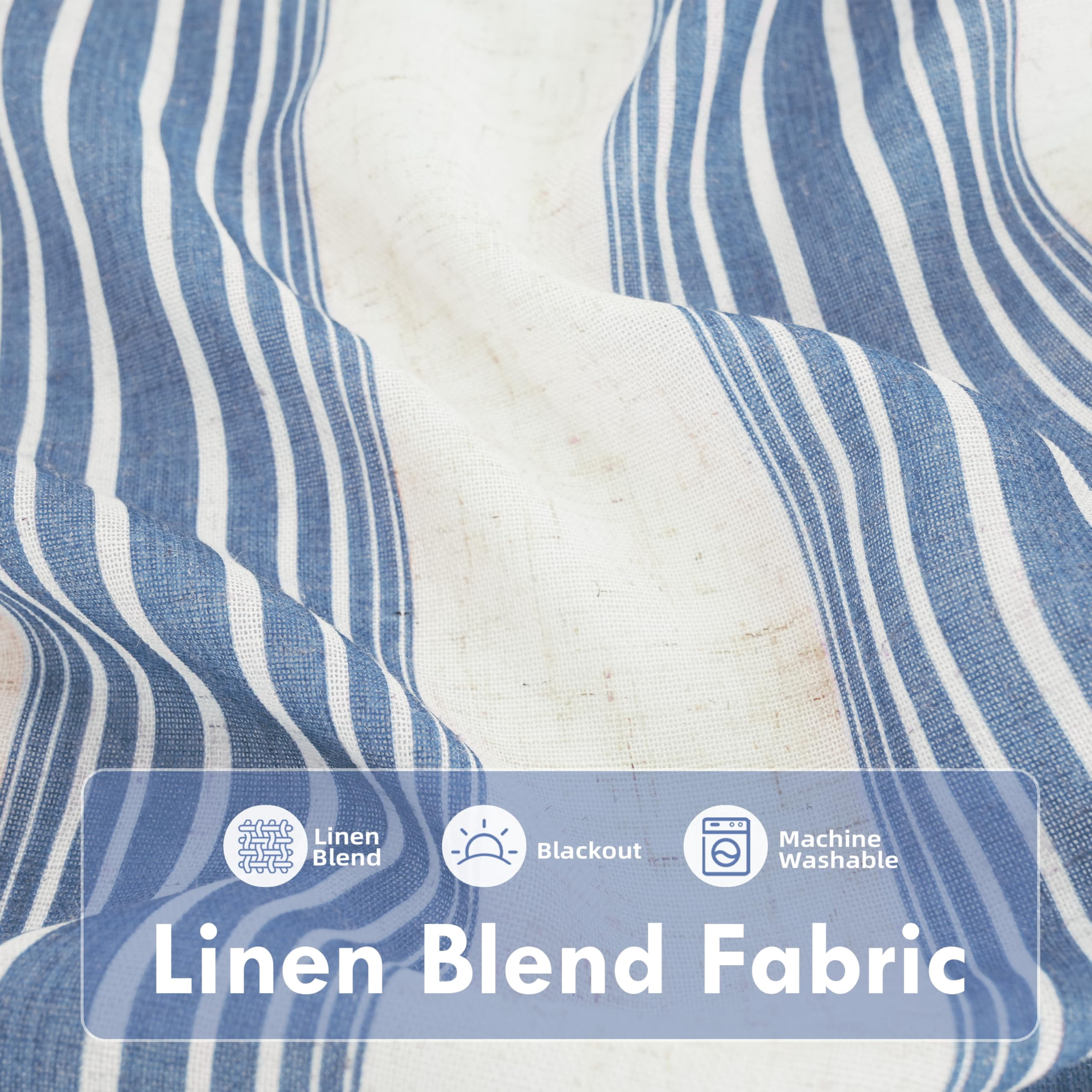 DriftAway Farmhouse Vertical Striped Linen Blend Textured Light Filtering Semi Sheer Curtains for Living Room Bedroom 84 Inches Long Drapes 2 Panels Broad Striped Jean Navy