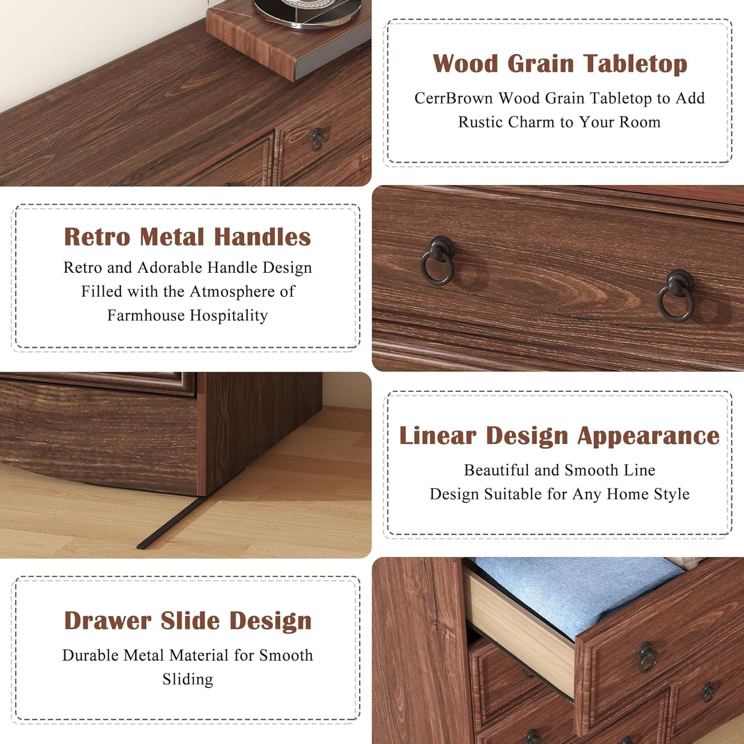 Meteorleg 8 Drawer Dresser for Bedroom, Large Dressers & Chests of Drawers, TV Stand for 55 inch, Storage Organizer Furniture, Hallway, Entryway, Closet, Cherry