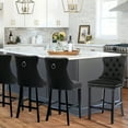 thumbnail image 6 of DONICK Velvet Counter Height Bar Stools Set of 2,Button Tufted Back Bar Chair Nailhead Back Pull Tab Wooden Leg(Black), 6 of 10