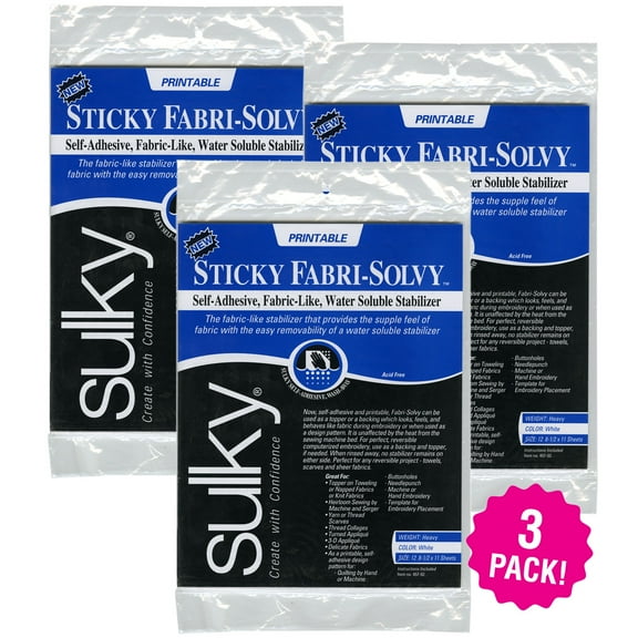 Sulky Sticky Fabri-Solvy Stabilizer 8.5"X11" 12 count, Multipack of 3