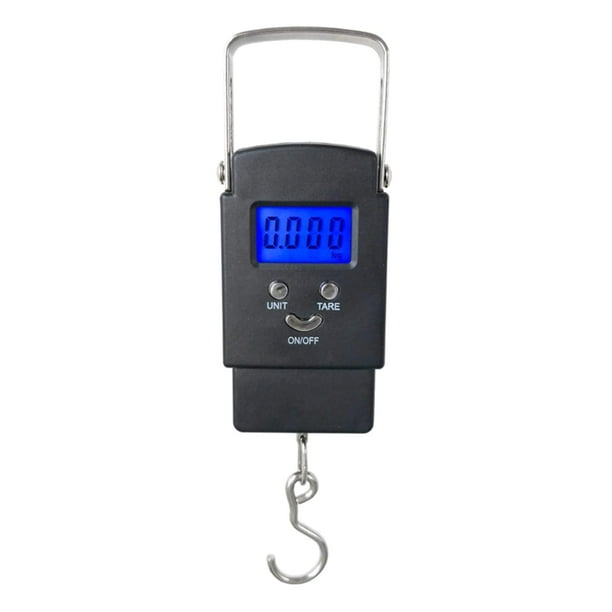 Báscula de pesca de 110 lb/50 kg Balanza electrónica portátil con pantalla LCD retroiluminada Balanza colgante digital para pesca con regla de cinta métrica