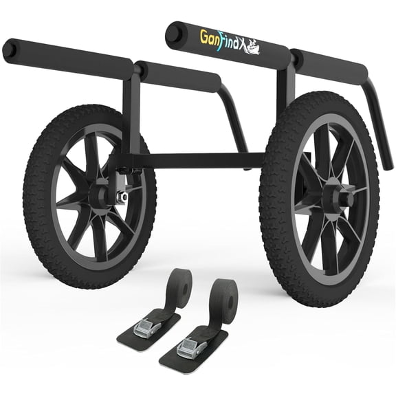 GanFindX Kayak Cart with Solid Foam Wheels, Detachable Canoe Trolley Carrier, Heavy Duty Kayak Dolly Transport with Upright Frame & Crossbar for All Terrain