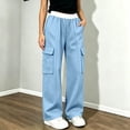 thumbnail image 4 of Mifsaly Cargo Pants for Girls Uniform Pants Kids High Waisted Relaxed Fit Casual Back to School Bottoms with Multi Pockets Sky Blue,12-13 Years, 4 of 9