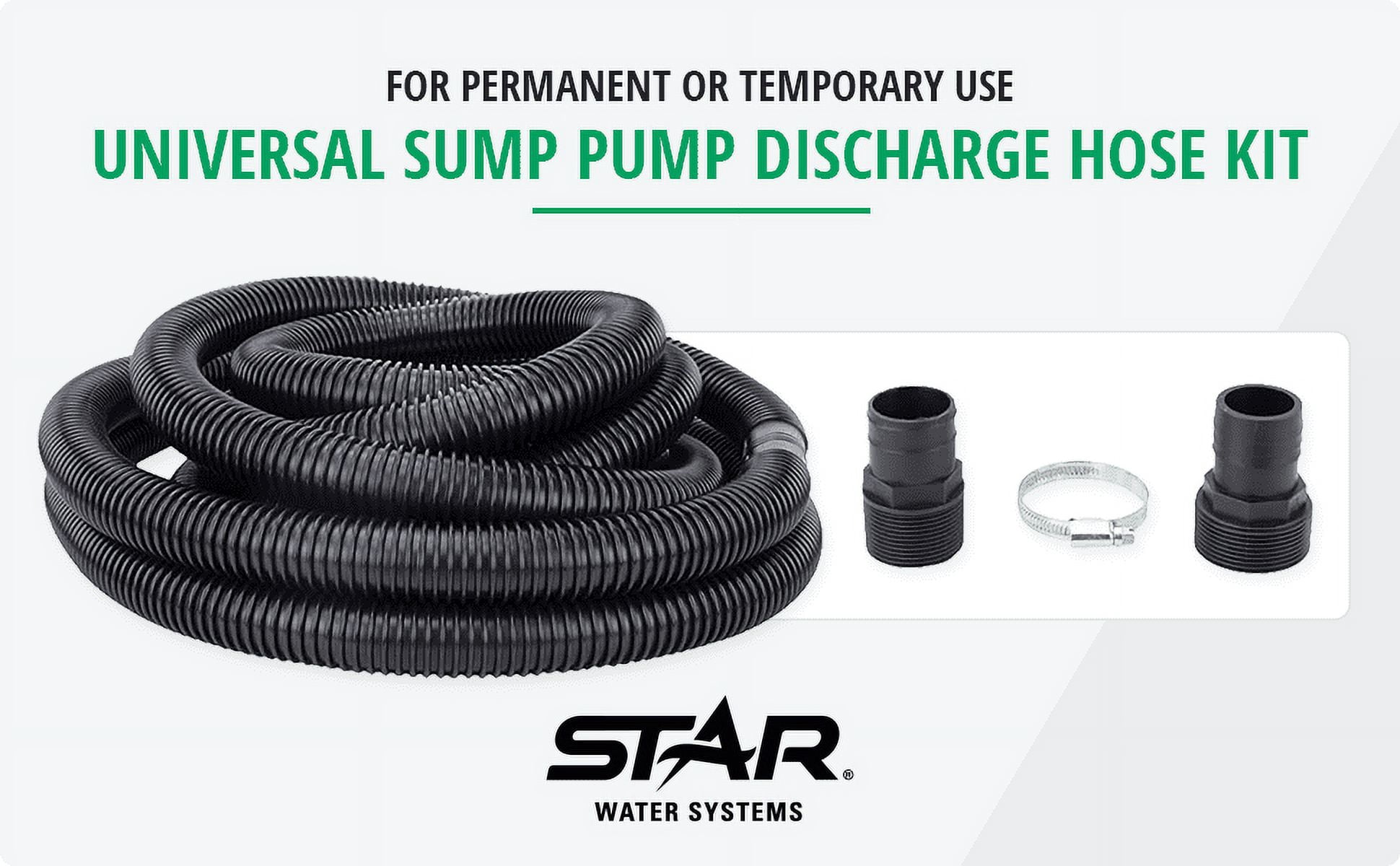 Star Universal Discharge Hose Kit, 1-1/4 Inch Hose with 1-1/2" and 1-1/4" Adapters, 24 feet