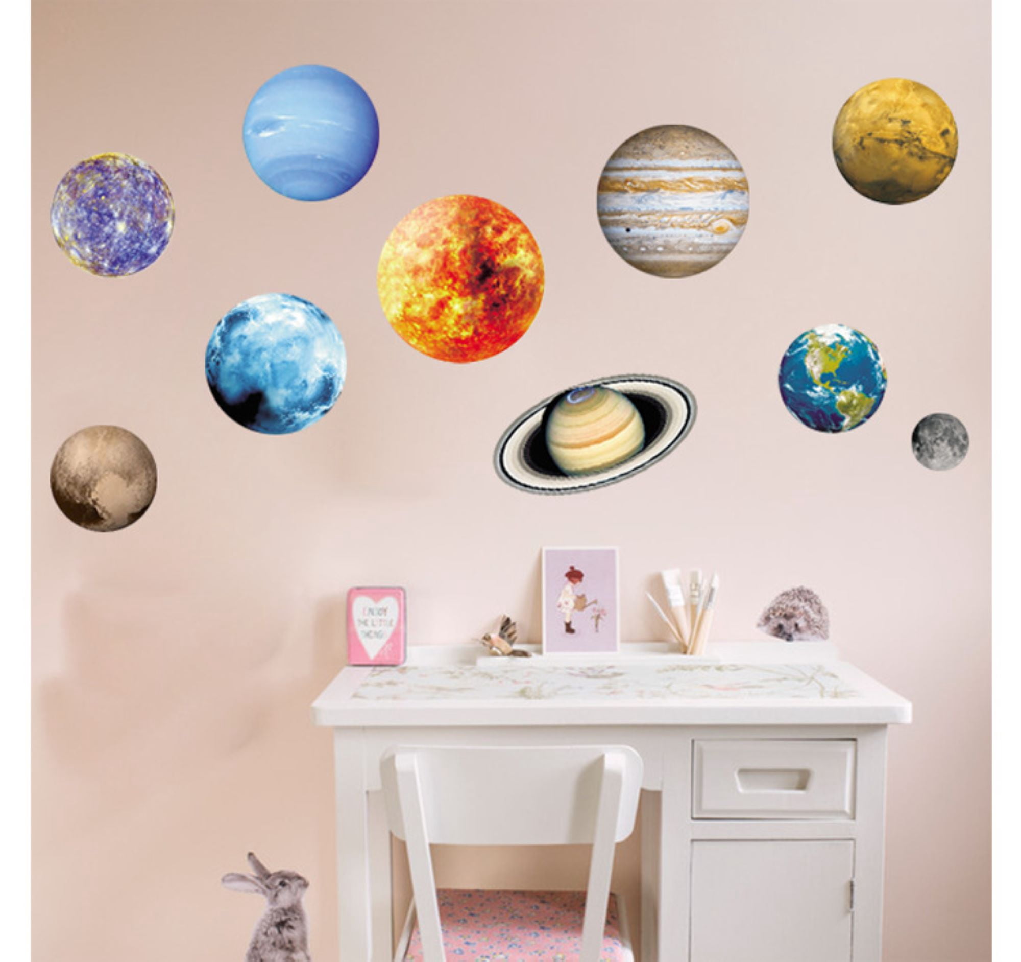 Glow in the Dark Solar System Wall Stickers for Kids Room, Sun Moon Earth Planet Decals, Space Wall Decor for Bedroom Ceiling