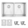 thumbnail image 3 of Stylish Undermount 30" Stainless Steel Double Bowl Kitchen Sink with Grid S-304XG, 3 of 12