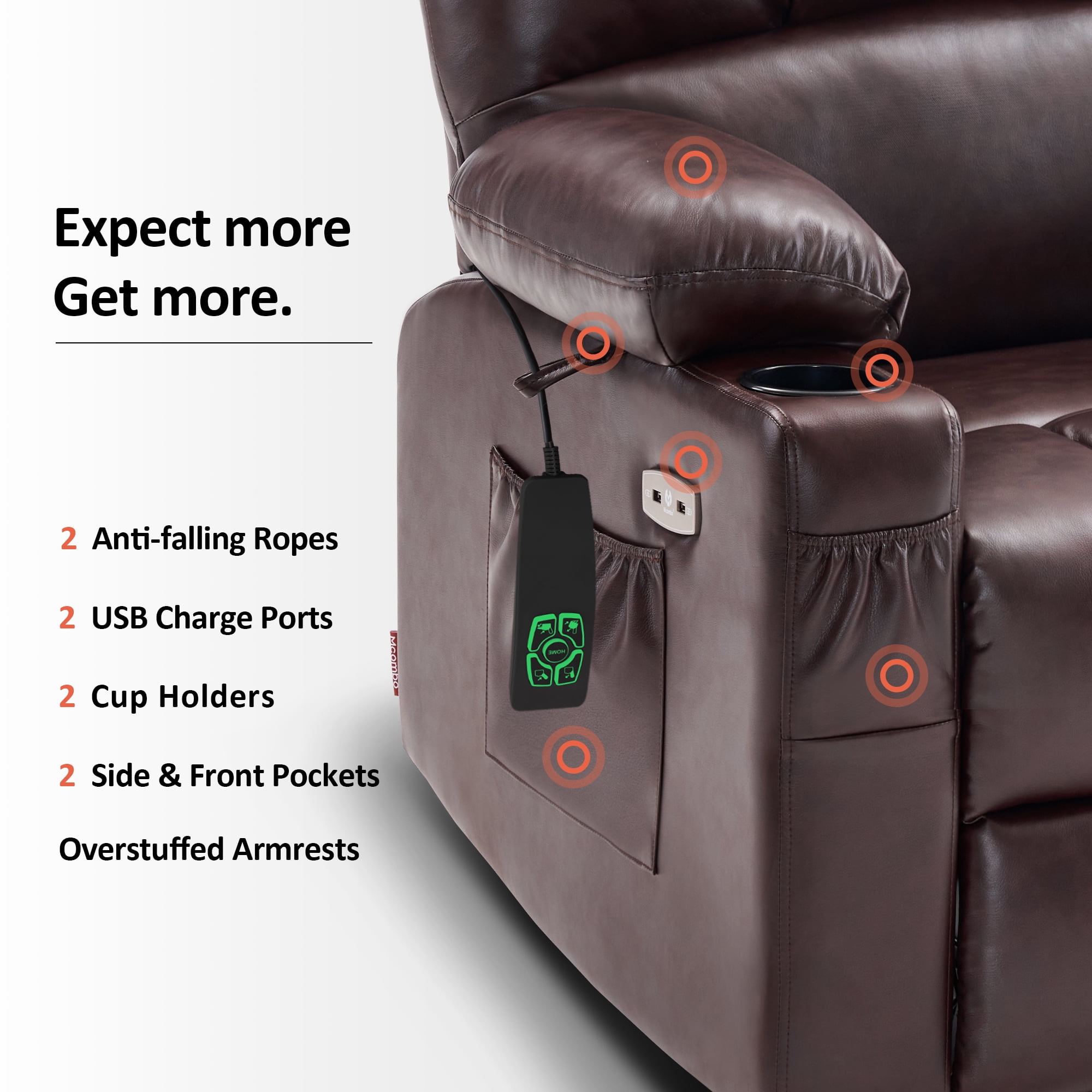 MCombo Dual Motor Large Power Lift Recliner Chair with Massage and Heat for Elderly Big and Tall People, Infinite Position, Extended Footrest, Faux Leather 7680 (Dark Brown, Large)