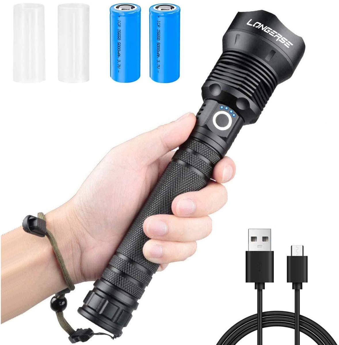 New Super Bright 50000LM T6 LED Flashlight Rechargeable Zoom Torch 18650 3 Modes 