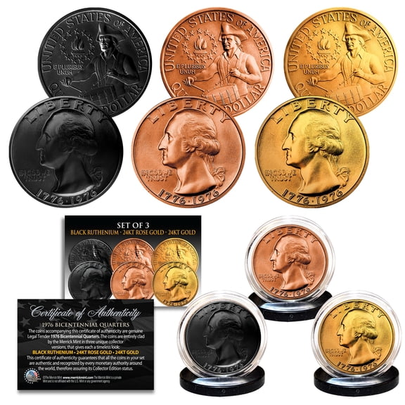 1976 Bicentennial U.S. Quarter Coins SET of 3 Metal Versions