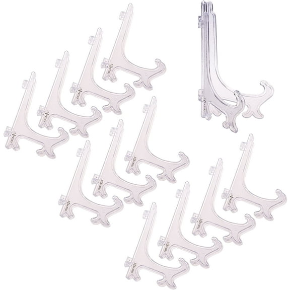 Pack of 12 Clear Plastic Easels Plate Stands to Display Plates, Pictures or Other Items, 6 Inch Tall (Clear)