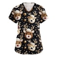 thumbnail image 2 of Inglocry Christmas Scrubs Women's Snowflake Christmas Tree Print Nursing Uniform Plus Size V Neck Short Sleeve Nurse Shirt with Pockets Brown M, 2 of 4