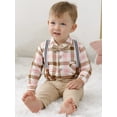 thumbnail image 4 of WESIDOM Boy Toddler Formal Clothes 0-18M Plaid Shirt Bowtie Suspender Pants  Hat Cotton Fabric 4PCS, 4 of 14