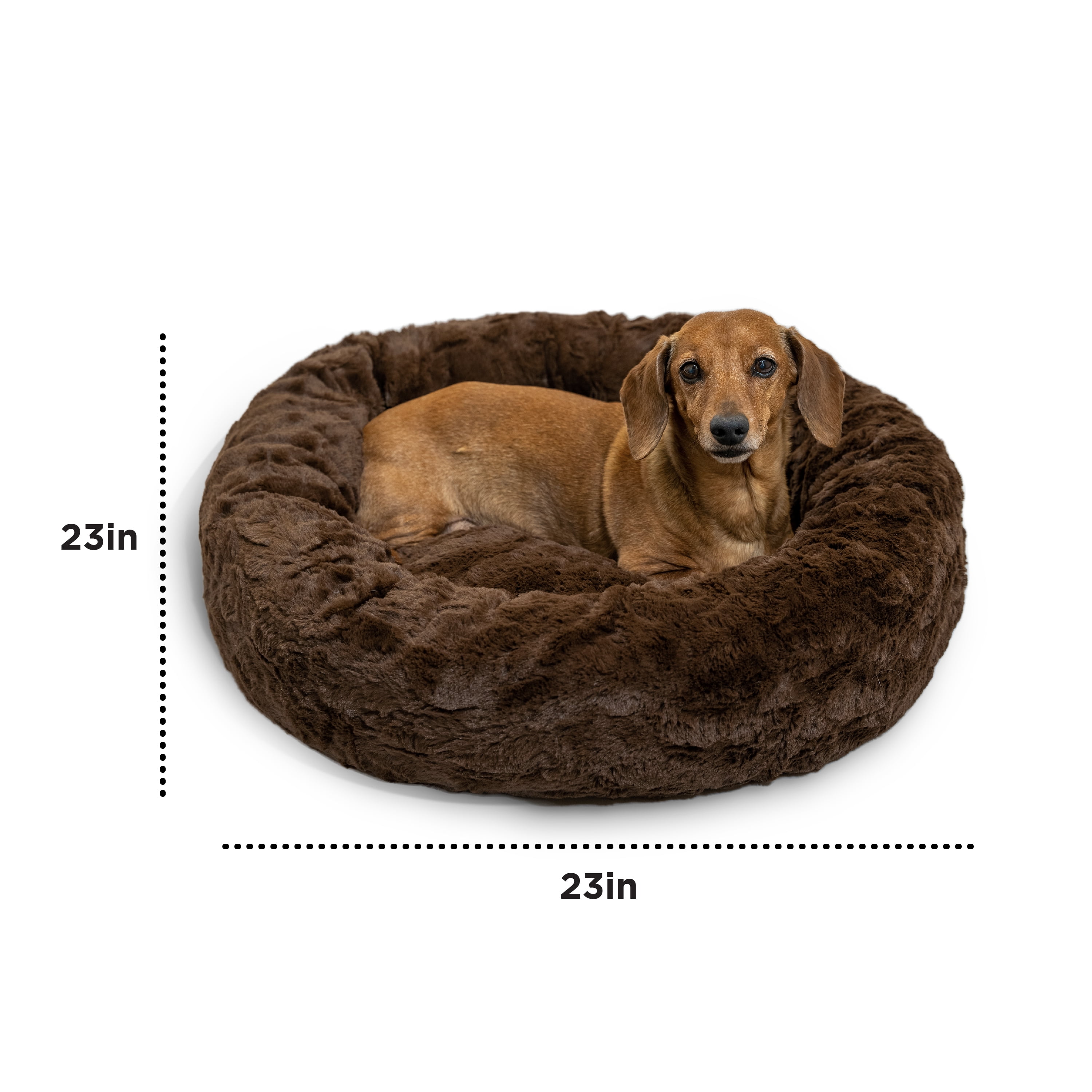 Best Friends by Sheri Original Calming Donut Dog and Cat Bed, Lux Faux Fur, Dark Brown, (23in x 23in) - Anxiety Relief for Pets Up to 25 lbs