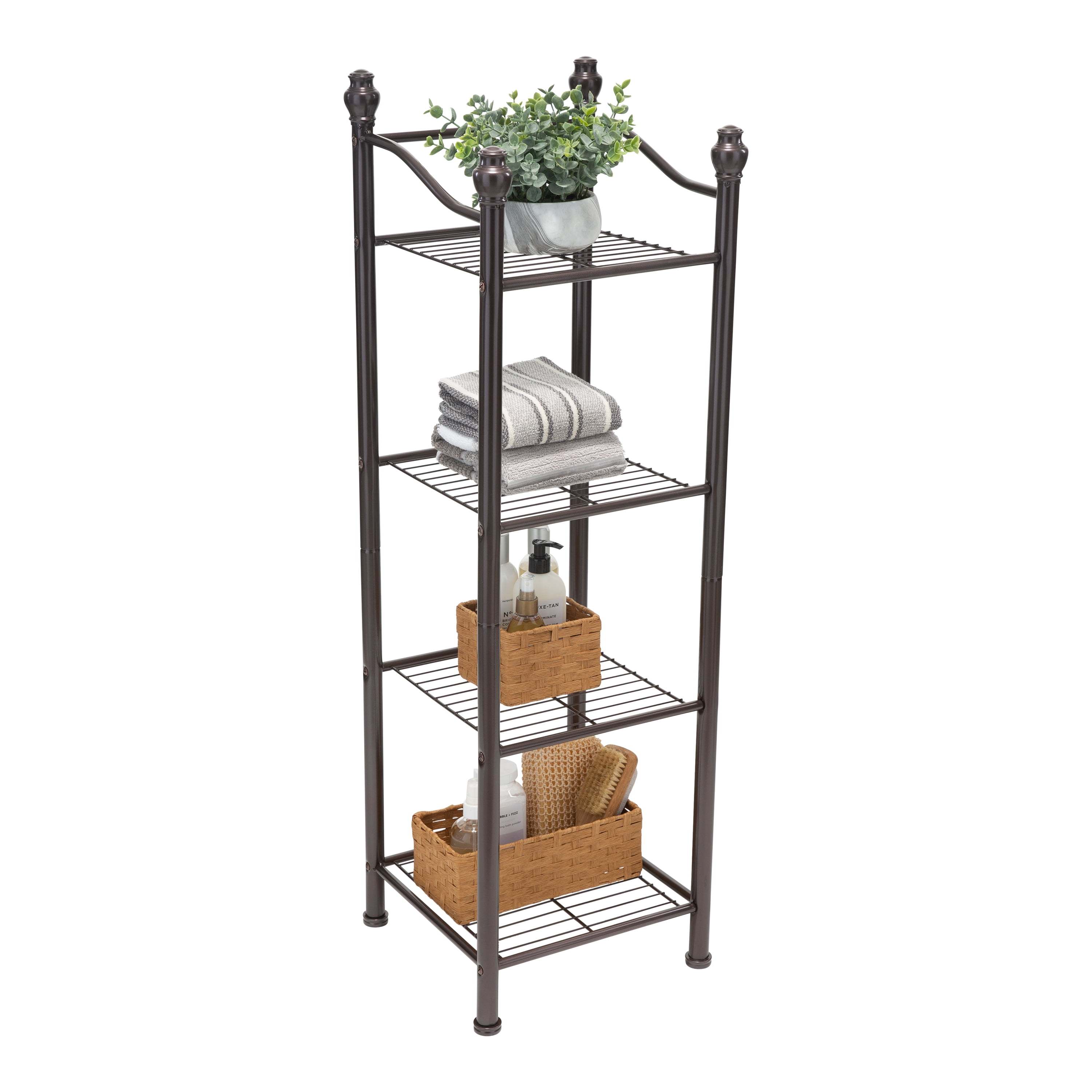 Organize It All 4 Tier Metal Belgium Storage Shelf Tower, Bronze