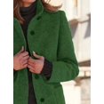 thumbnail image 3 of Women Winter Long Pea Coat Wool Blend Stand Collar Single Breast Thicken Blazer Jacket Green XL, 3 of 4