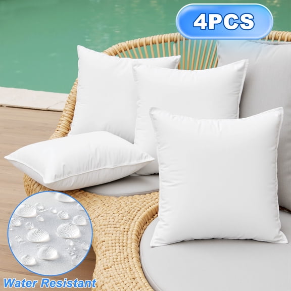 Waterproof Pillow Insert 4 Pack, 18”×18” Square Indoor Outdoor Water Resistant Cushion Forms