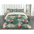 thumbnail image 3 of Ambesonne Leaf Quilted Bedspread Set 3 Pcs, Nature Crepe Ginger Flower, Queen Size, Dark Green Green, 3 of 5