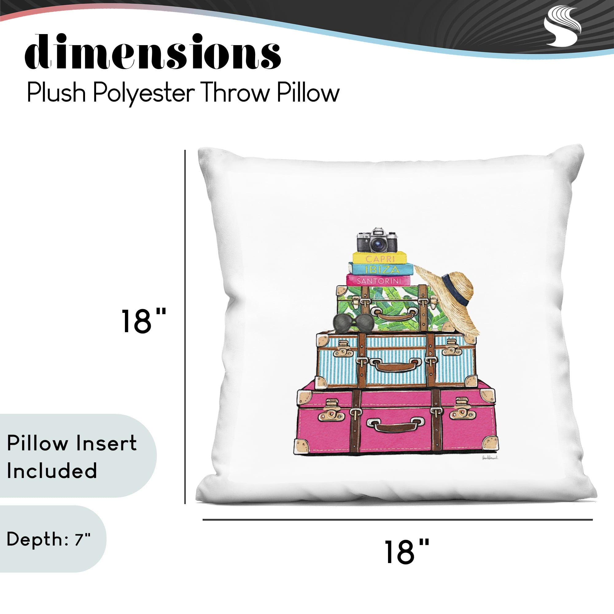 Stupell Industries Glam Travel Suitcases Decorative Printed Throw Pillow, design by Amanda Greenwood, 18 x 7 x 18