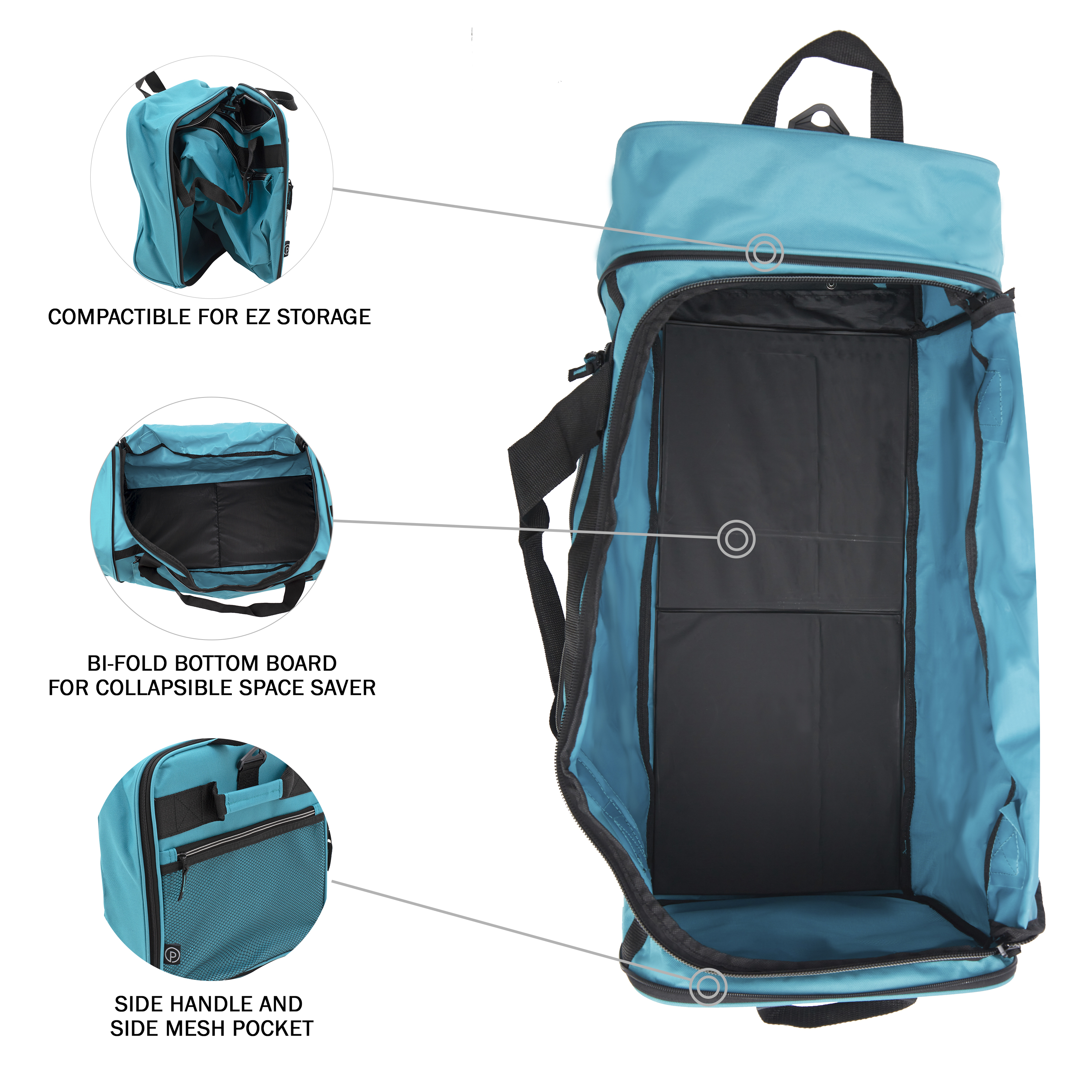 Protege 28-Inch Large Collapsible Rolling Duffel Bag, Teal photo 6